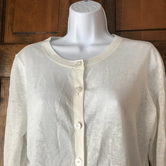 LOFT Lightweight White Button Close Cardigan Sweater Petite Medium - Picture 2 of 12
